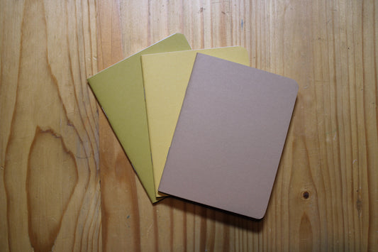 Handmade Pocket Notebook Tan Gold Yellow Trio