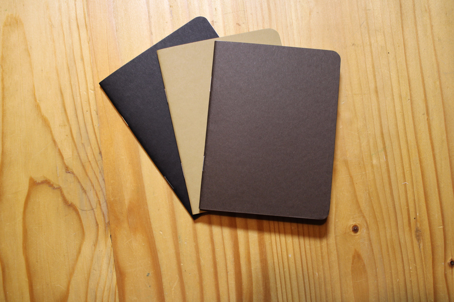 Handmade Pocket Notebook Black Tan Gold Trio