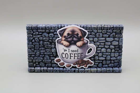 Pug Puppy Needs Coffee Sticker| Dog | Coffee Lover| Tumbler Sticker| Kindle Sticker| Laptop Sticker| Adhesive Art