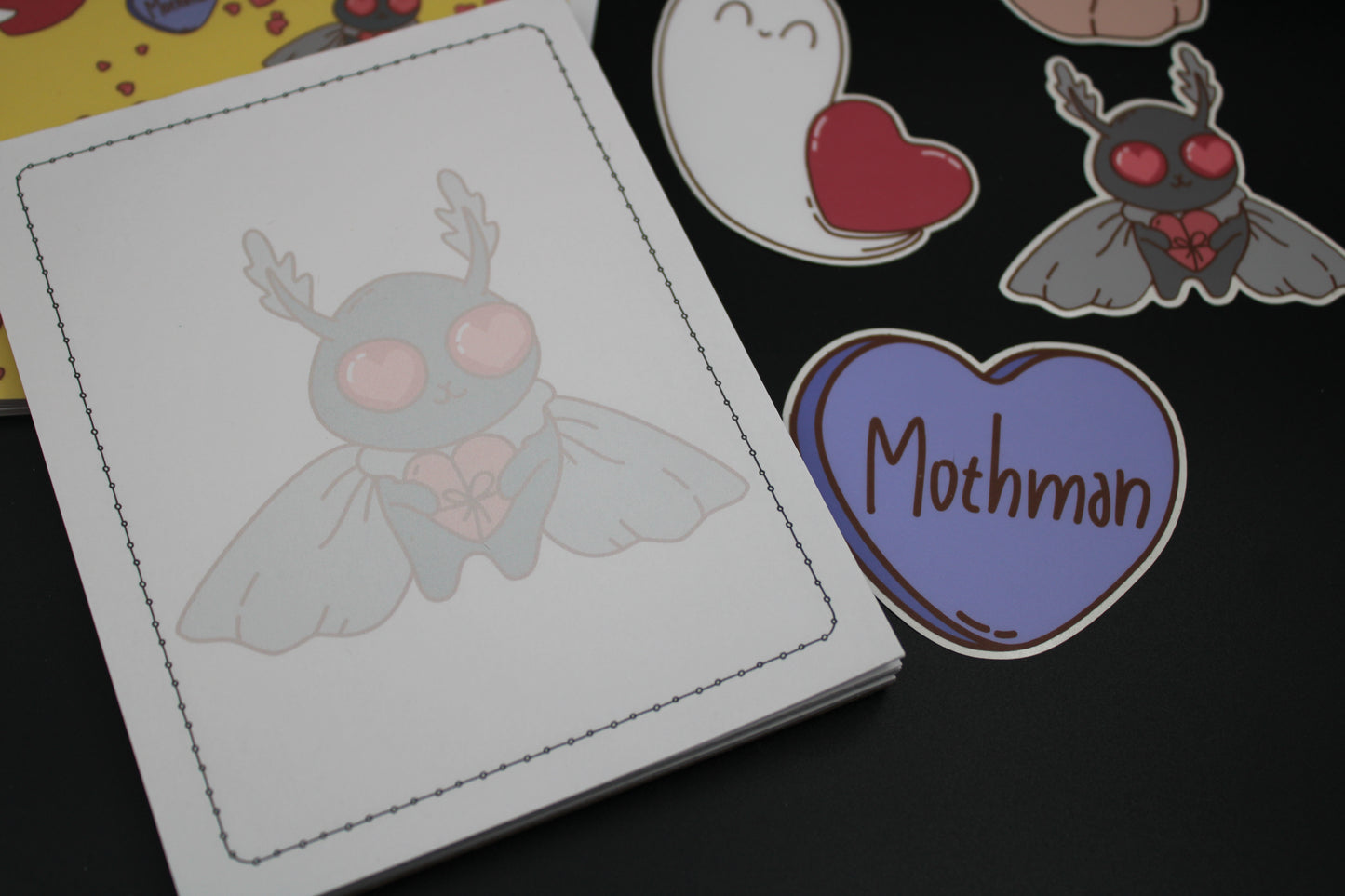 Mothman Ghost Ghoul Yellow Stapled Notebook Notepad Stickers Valentine Gift Set