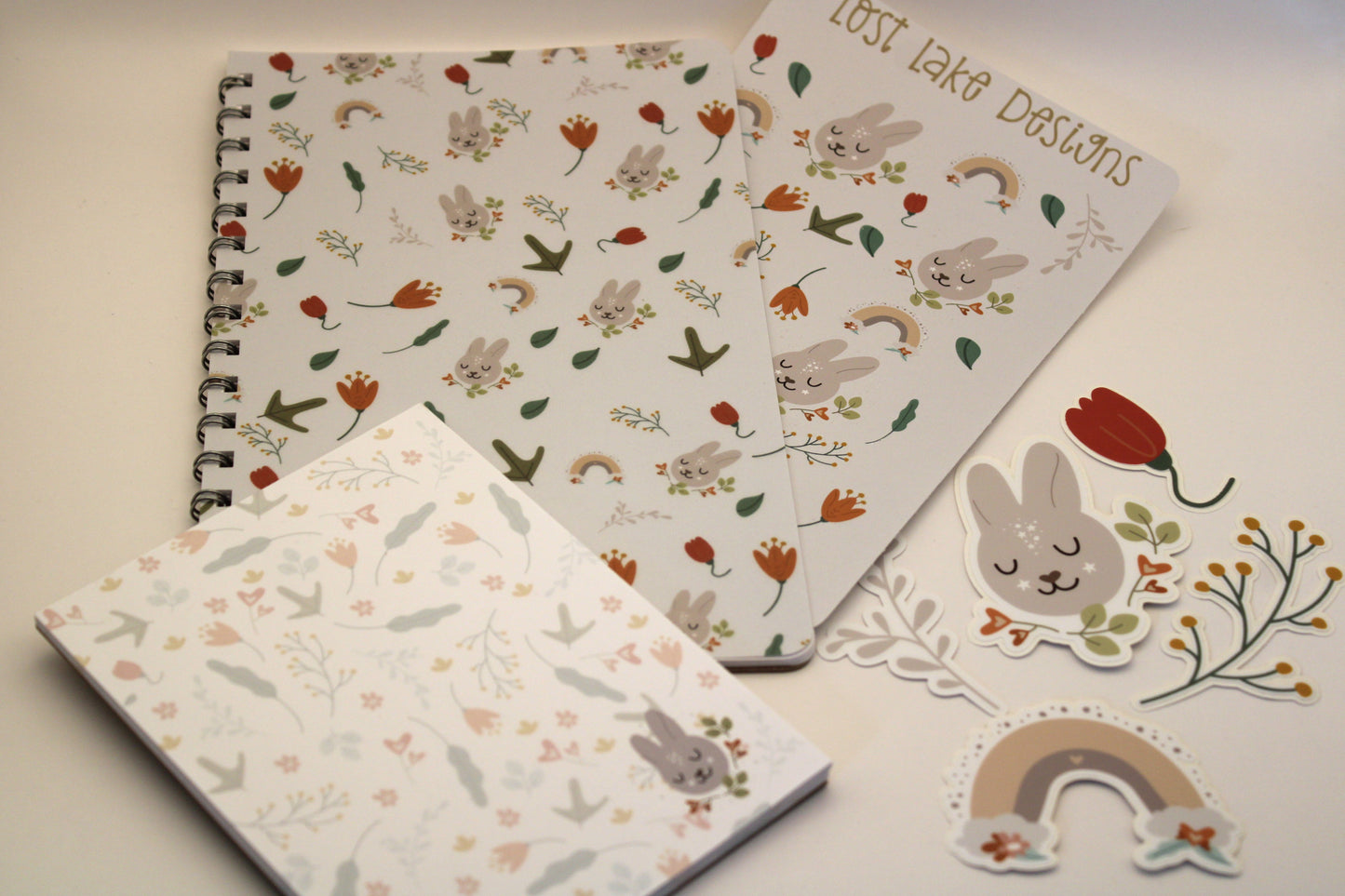 Sweet Spring Bunny Spiral Notebook Notepad Stickers Gift Set