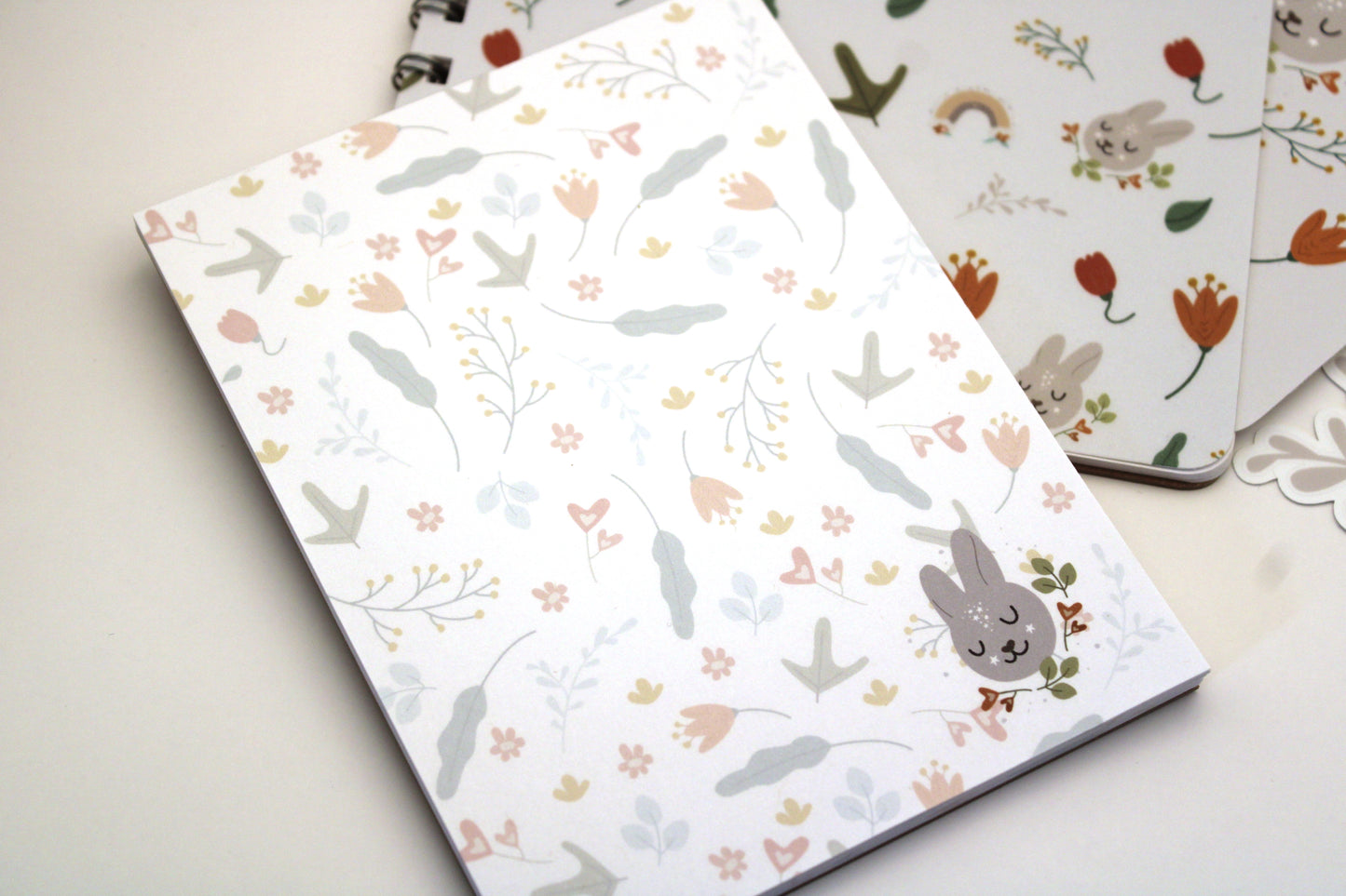 Sweet Spring Bunny Spiral Notebook Notepad Stickers Gift Set