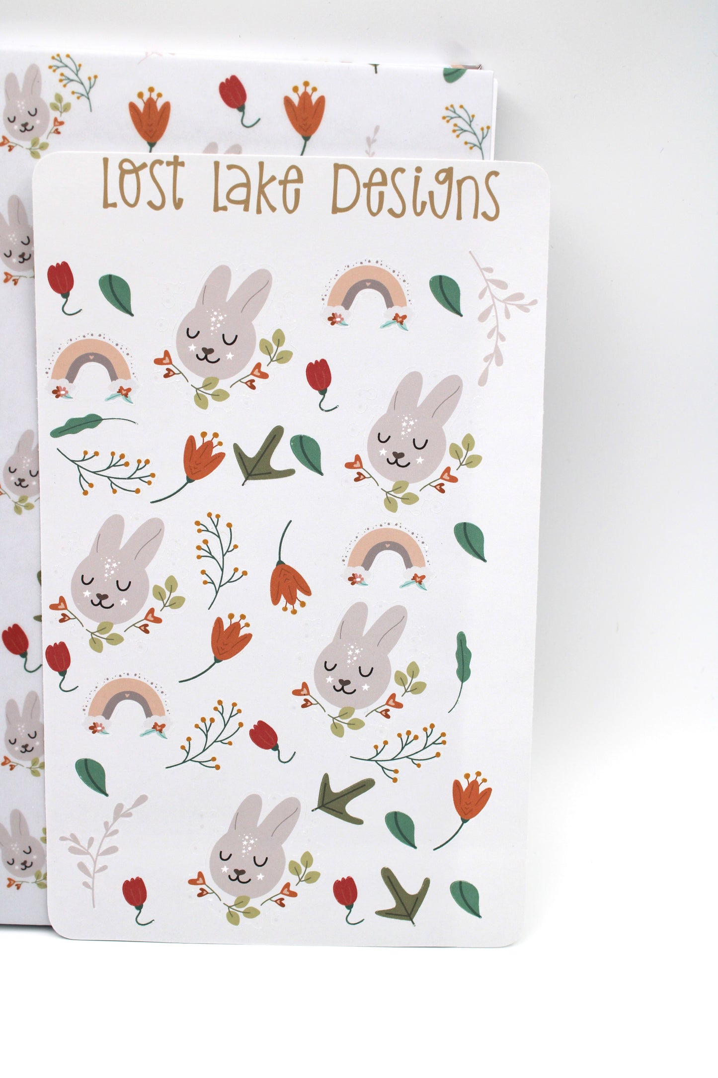 Floral Bunny Hardcover Notebook Set with Notepad and Vinyl Stickers