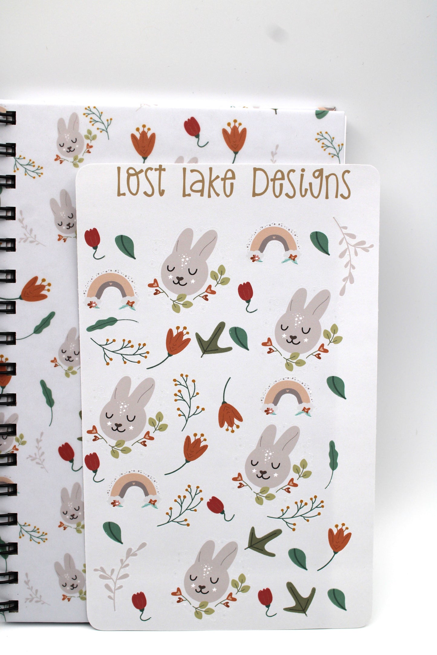 Floral Bunny Hardcover Notebook Set with Notepad and Vinyl Stickers