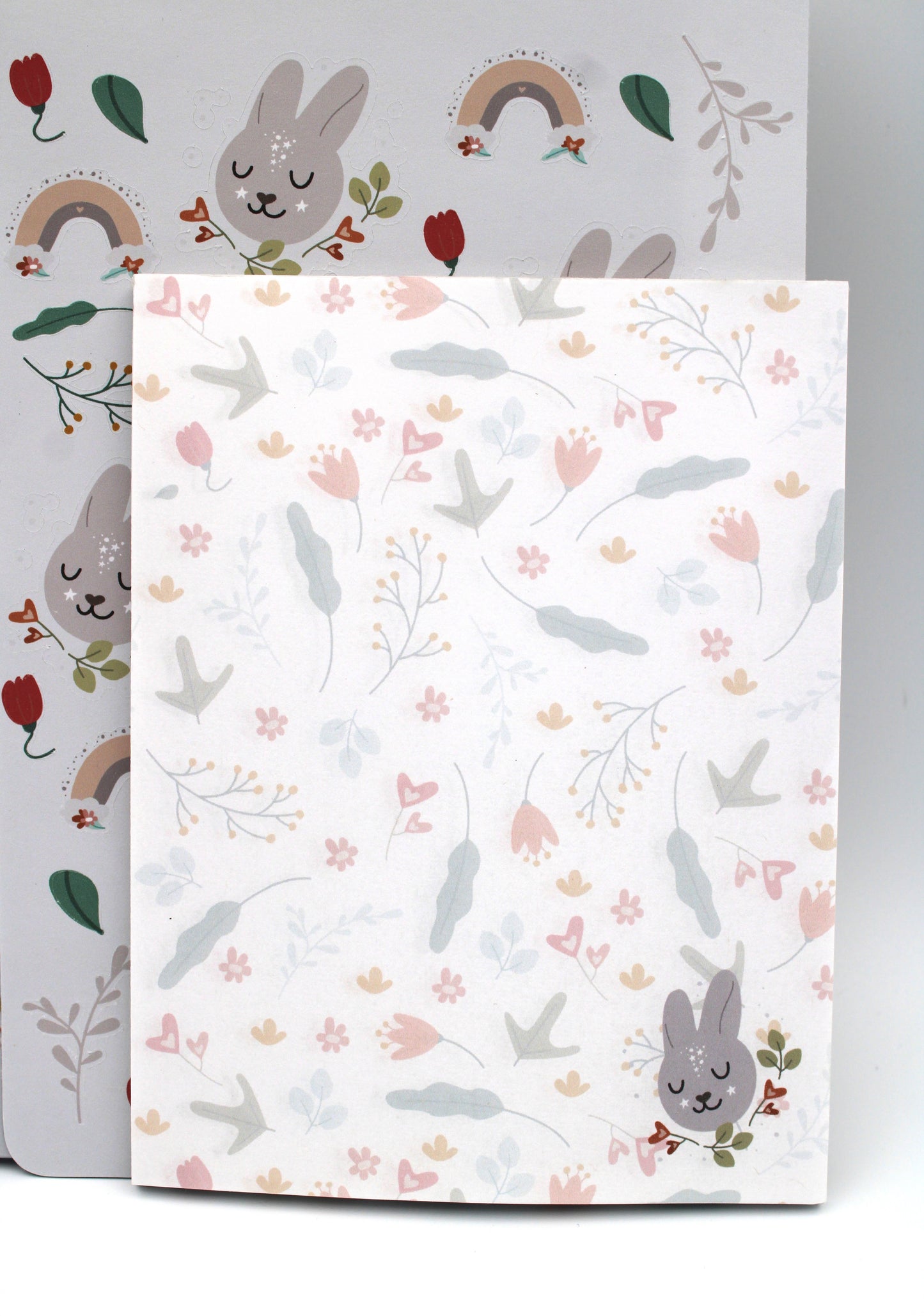 Floral Bunny Hardcover Notebook Set with Notepad and Vinyl Stickers