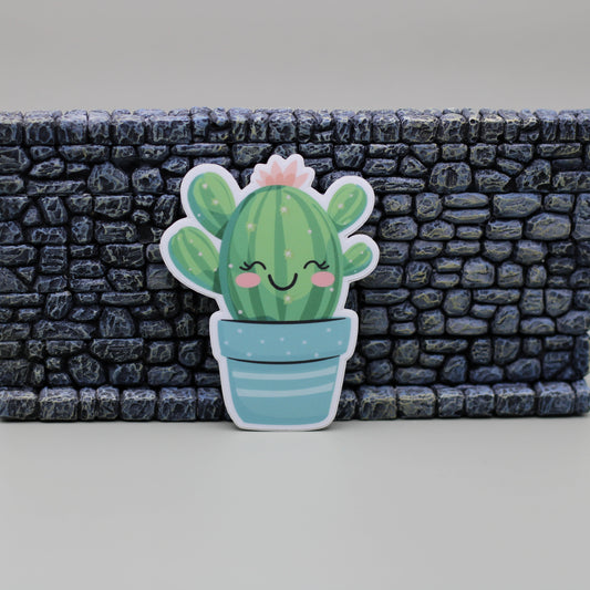 Pink Flower Smiling Cactus Sticker| Potted Succulent Sticker