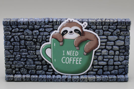 I Need Coffee Sloth Sticker| Coffee Sticker| Cafe| Coffee Lover| Tumbler Sticker| Kindle Sticker| Laptop Sticker| Adhesive Art