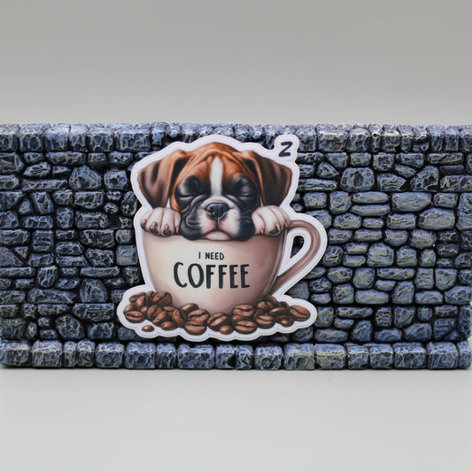 Boxer Puppy Needs Coffee Sticker| Dog | Coffee Lover| Tumbler Sticker| Kindle Sticker| Laptop Sticker| Adhesive Art