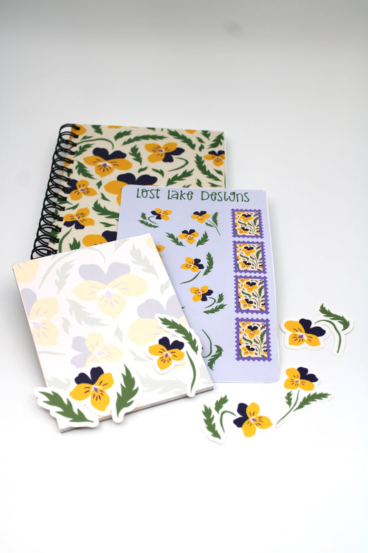 Spring Pansy Spiral Notebook Floral Gift Set