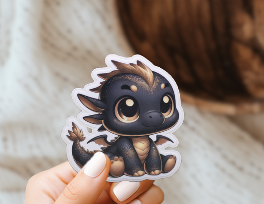 Baby Lark Black and Gold Dragon Sticker| Cute Dragon Sticker| D&D| RPG| Tumbler Sticker| Kindle Sticker| Hardhat Sticker