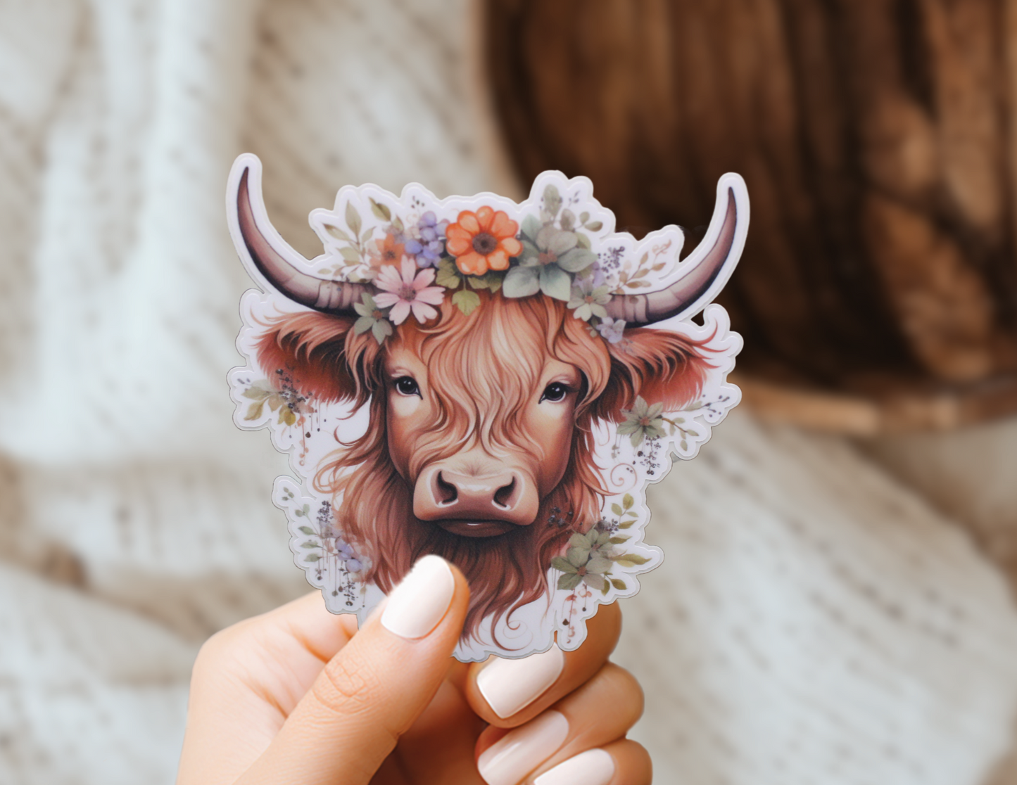 Wildflower Cow Boho Farm Vinyl Sticker Gift